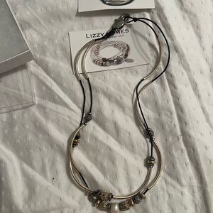 LIZZY JAMES 5 STRAND LEATHER AND SILVER CONVERTIBLE NECKLACE/BRACELET